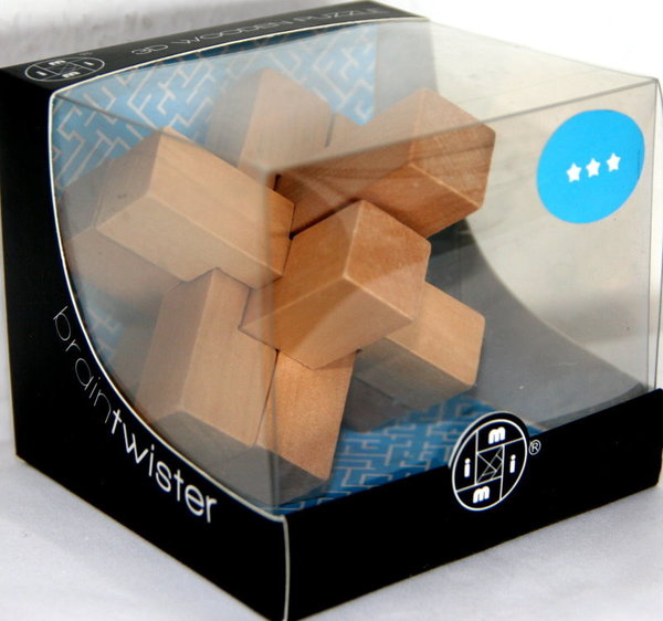 3D Wooden Mini-Puzzle - Teufelsknoten mit 6 eckigen Hölzern